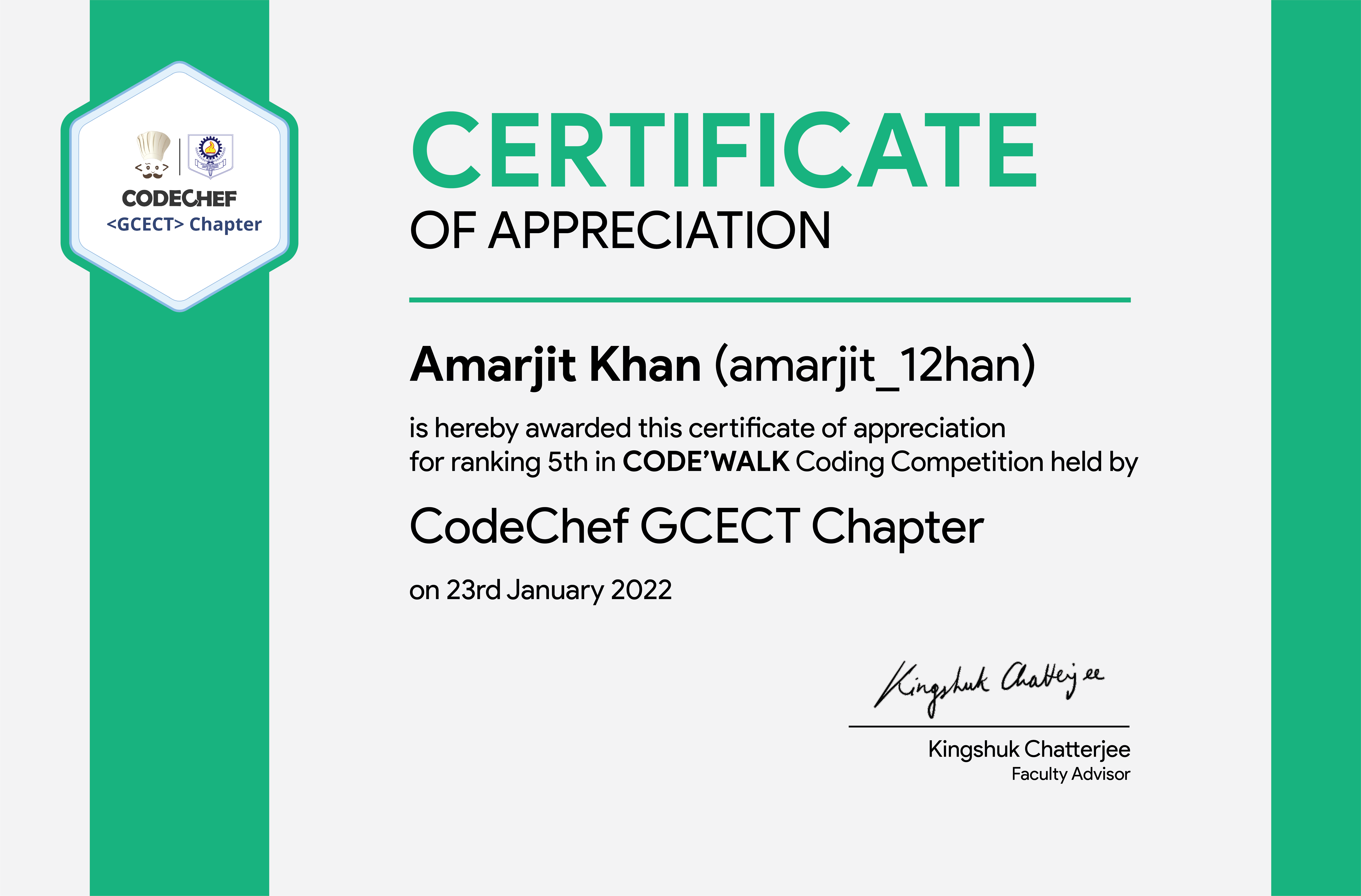 Codechef - CODE'WALK Appreciation Certificate